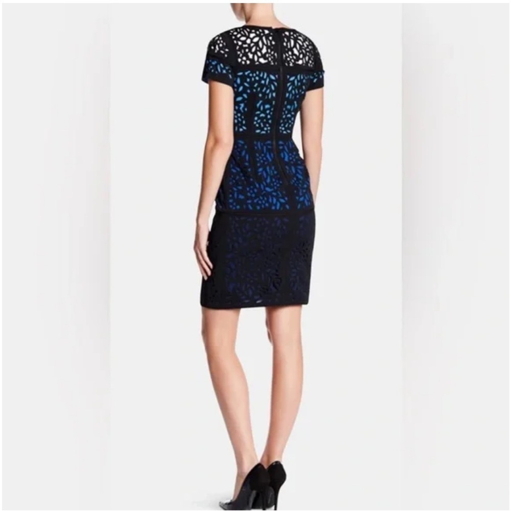 Shani Collection Blue Ombré Colorblock Laser-Cut Sheath Dress Size 12 - Picture 4 of 15